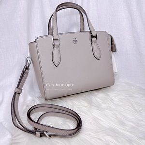 NWT Tory Burch Emerson Mini Top Zip Tote Gray Chalk 138366 Grey Crossbody